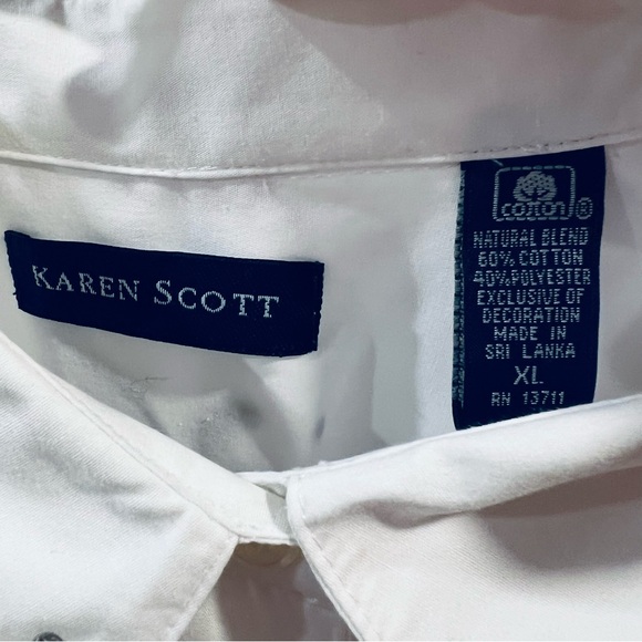 Vintage Karen Scott Halloween Themed Embroidered White Button Down Shirt XL - Picture 9 of 9
